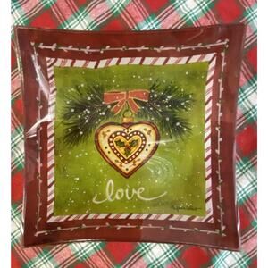 Christmas “Love” Dessert Appetizer 6x6 Glass Plate Artisan Gift Annie LaPoint